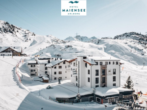 Press information for Hotel Maiensee Hotel Maiensee in snowy mountain landscape in Arlberg