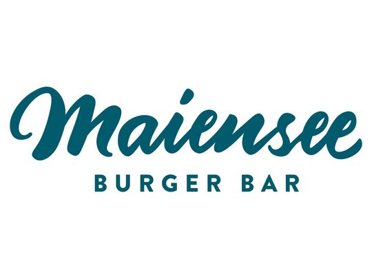 Premium burgers at the ski hotel near St. Anton am Arlberg Maiensee Burger Bar logo in blue text on white background